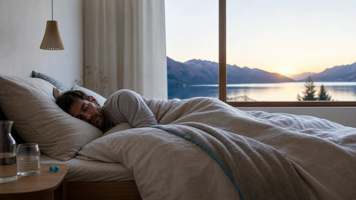 Chambre paisible au lever du jour évoquant un sommeil profond et réparateur