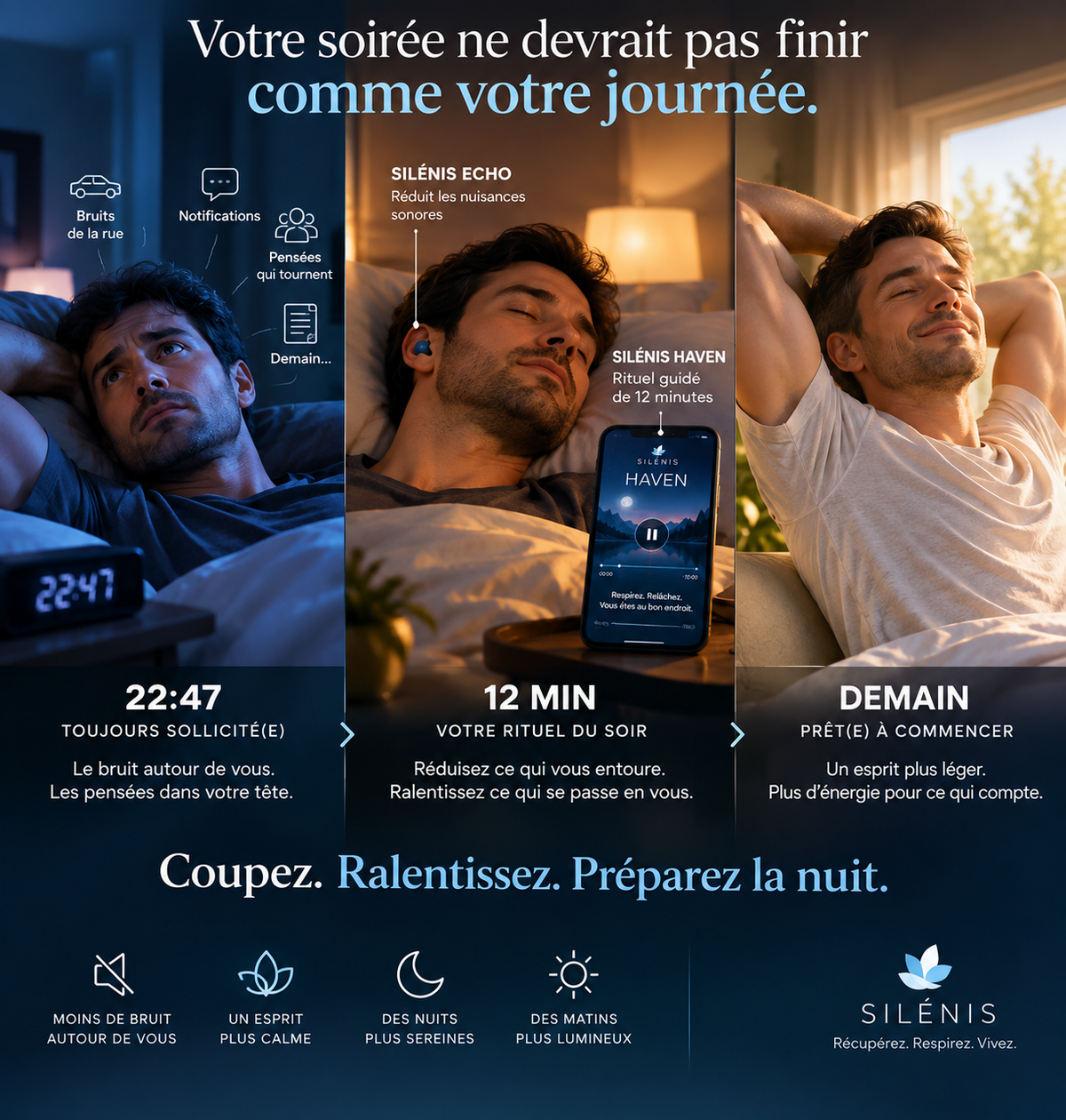 SILENIS RESET, Le duo du soir pour réduire le bruit autour de vous… et retrouver le calme en vous.