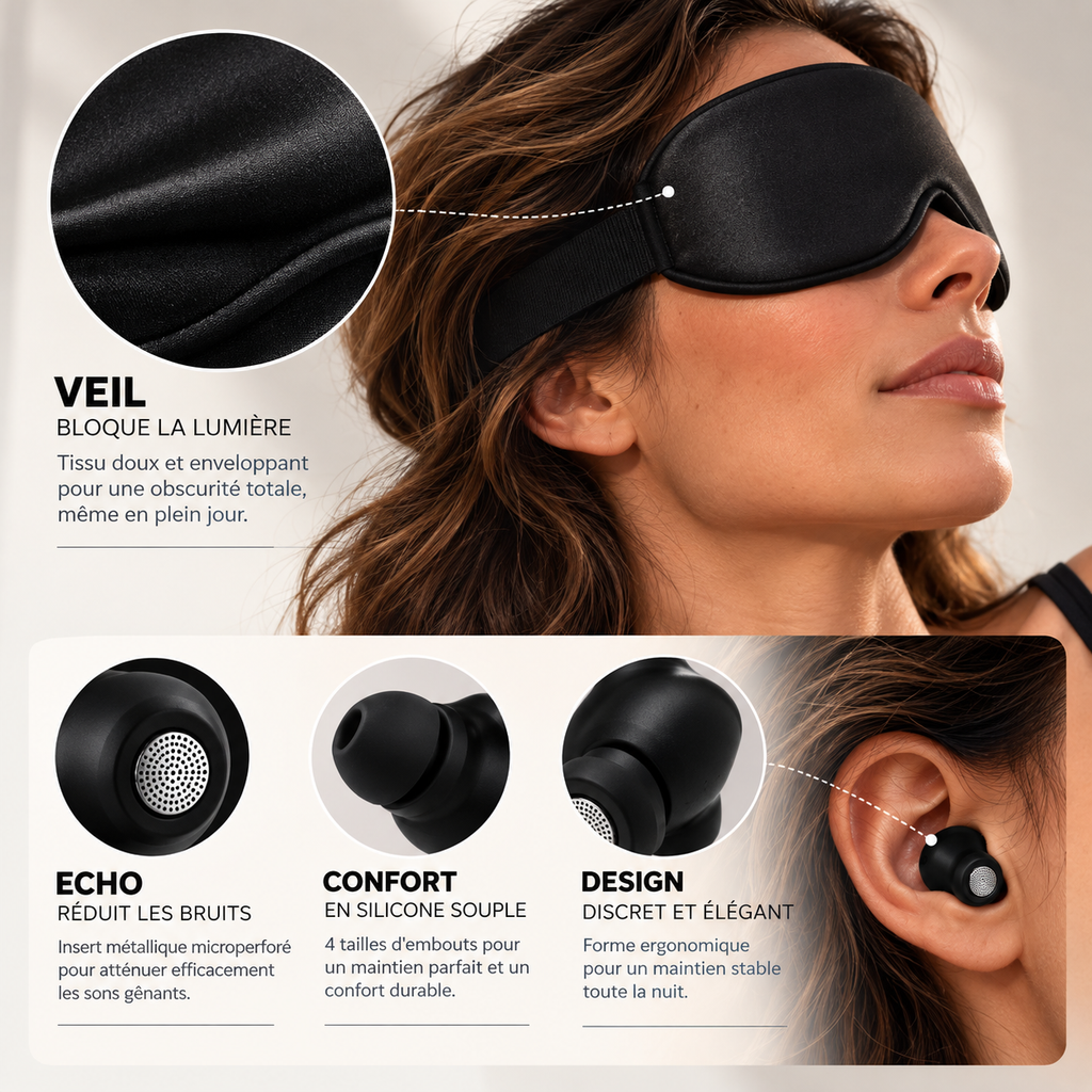 Pack Sommeil SILÉNIS — Bouchons d'Oreilles ECHO + Masque VEIL