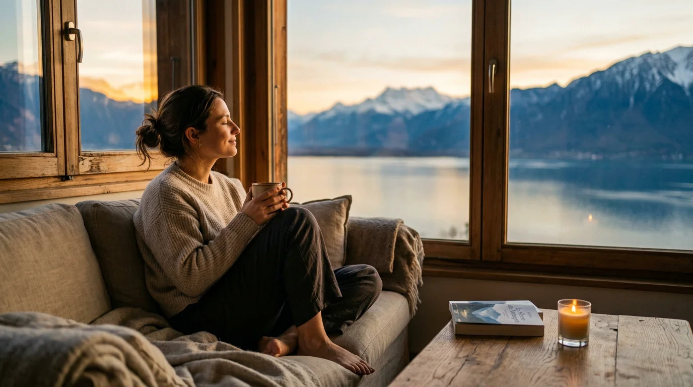 Personne pratiquant une routine du soir apaisante à la lumière dorée Image