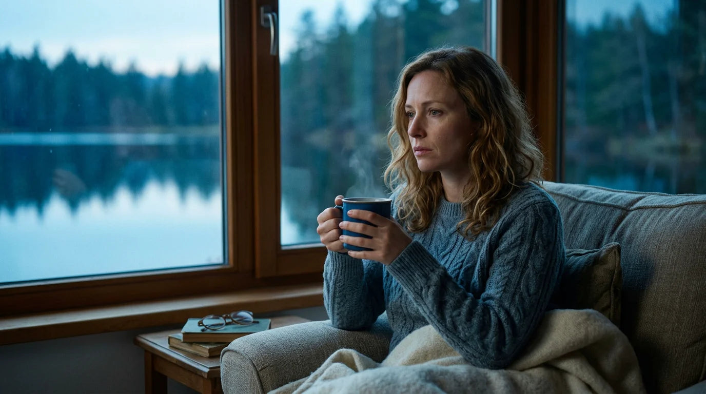 Femme fatiguée près d'une fenêtre au lever du jour cherchant à récupérer Image